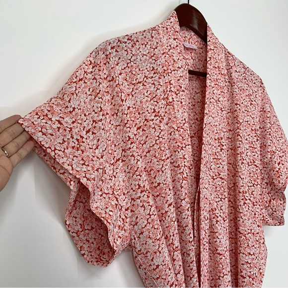 Pink Lily Floral Button Front Kimono Style Belted Oversized Short Sleeve Dress - Picture 8 of 15